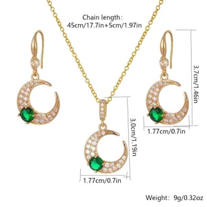 Detailed size measurements for emerald green zircon crescent moon necklace and earrings set