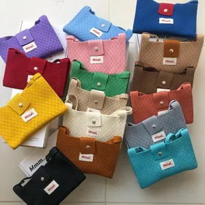 Macaron knit crossbody bag, casual mini phone bag and coin purse, vibrant multi-color set.