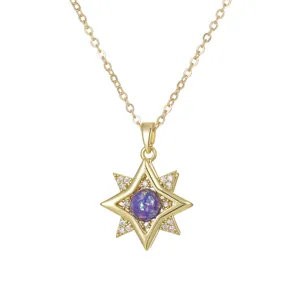 Elegant rotatable octagram necklace with purple stone and sparkling cubic zirconia.