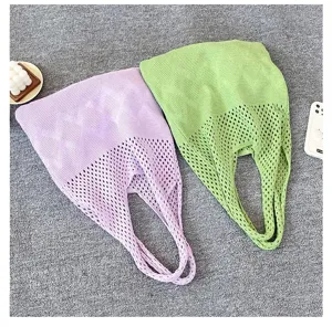 Bolsos tote de punto calado hechos a mano en lavanda y verde claro para las mujeres