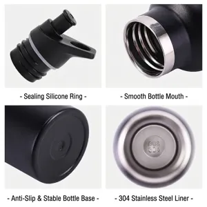 Detail shots of black 304 stainless steel insulated sport water bottle collage