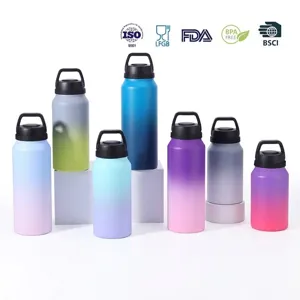 Vacuum Insulated Stainless Steel Sports Water Bottle Gradient Leakproof Outdoor Portable Flask Double Wall Travel Mug With Handle