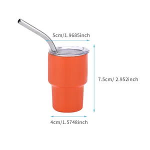 Oranje 2-3oz dubbelwandige roestvrijstalen mini-beker met metalen rietje en deksel