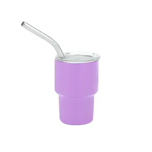 Paarse 2-3oz dubbelwandige roestvrijstalen mini beker met metalen rietje en deksel