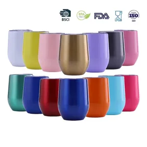 Gobelet à Vin Isotherme 12oz Acier Inoxydable Double Paroi sous Vide Tasse Forme d'Oeuf Avec Couvercle pour Café Vin Cadeaux Fêtes