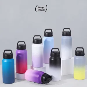 Gradient vacuum insulated stainless steel sports water bottles with portable handles