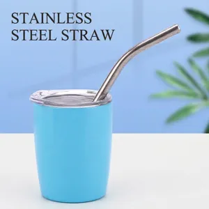 2oz vakuumisolierter Edelstahl-Minibecher mit Strohhalm für unterwegs