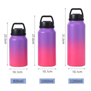 Gradient stainless steel vacuum insulated sports water bottles in three large sizes