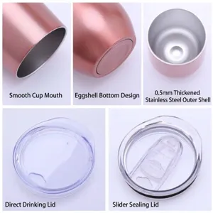 Détails du gobelet à vin 12oz en acier inoxydable or rose isolé sous vide