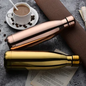 Portable stainless steel vacuum insulated water bottles in rose gold and gold finish