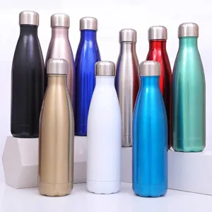 Set of multi-colored stainless steel vacuum water bottles with bowling ball design