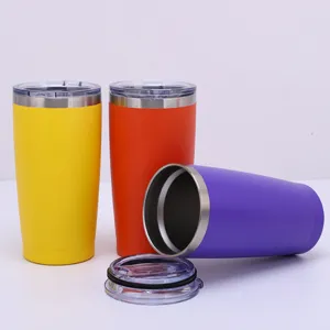 Θερμός 20oz από ανοξείδωτο ατσάλι με επικάλυψη σκόνης και διαφανές πλαστικό καπάκι