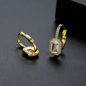 Elegant vintage style 18K gold plated copper earrings with emerald-cut cubic zirconia