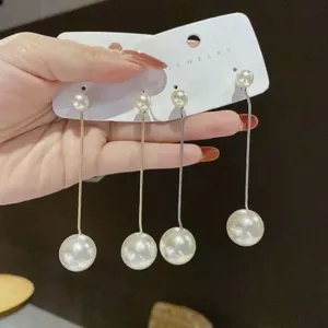 Elegant Two-Way Wear Copper Alloy Artificial Pearl Tassel Stud Earrings Vintage Versatile Gold Silver Earrings For Women Jewelry Gift