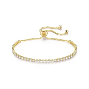Pulsera de Lujo de Cobre y Circonia para Mujer Elegante Pulsera de Tenis Ajustable Joyería de Moda con CZ Geométrico Brillante