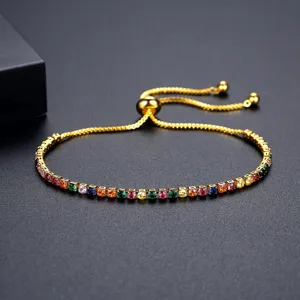 Elegante pulsera ajustable de oro para mujer con circonitas cúbicas multicolores