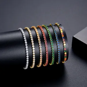 Elegante conjunto de pulseras de tenis de circón ajustables multicolores para mujeres