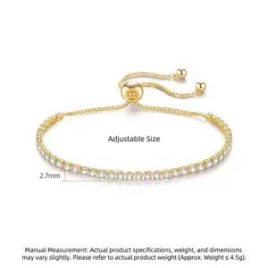 Elegante pulsera tenis ajustable bañada en oro con piedras de circonita de 2,7 mm