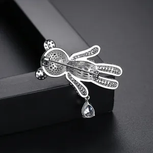 Fashion Silver Plated Copper AAA Zirconia Teddy Bear Brooch For Women Cute Full Pave Rhinestone Animal Pin Jewelry Gift