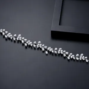 Elegant silver bridal hair vine with sparkling white cubic zirconia for weddings and parties