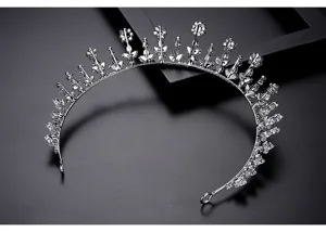 Élégante couronne de diadème de mariée argentée avec détails en zircone florale