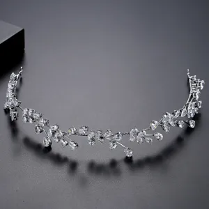 Elegant silver bridal vine headband with sparkling cubic zirconia crystals for weddings