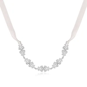 Collana Choker Lunga da Sposa in Zirconia con Nastro di Raso Elegante Accessorio per Abito da Cerimonia per Donna