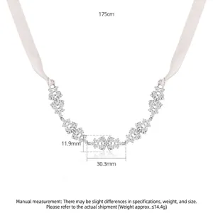 Elegante collana da sposa in zircone con lungo nastro bianco, perfetta per l'abito da sposa