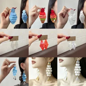 Elegant Dopamine Color Acetate Tassel Earrings Fashionable Statement Copper Alloy Fresh Style Summer Earrings For Women Party Jewelry