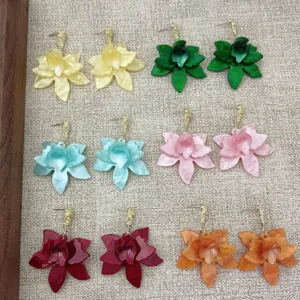Set of six colorful floral resin earrings in various pastel and vibrant shades for summer