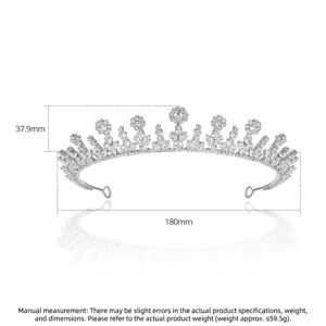 Diadème de mariée élégant en zircone avec finition argentée et dimensions indiquées