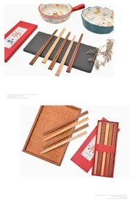 Premium-Set aus 5 Paar natürlichen Holz-Essstäbchen in eleganter roter Geschenkbox