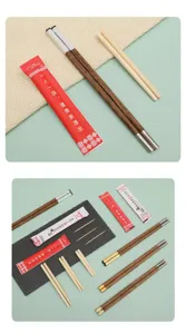 Premium bamboo chopsticks with interchangeable metal heads and protective paper sleeves
