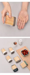 Demonstration of portable toothpick dispenser and assortment of container styles