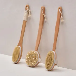 Cepillo de Baño de Cerdas de Jabalí Natural Mango Largo de Madera Exfoliante Corporal Cepillo de Ducha para Masaje de Espalda Accesorio Baño
