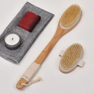Set de cepillos de baño de cerdas de jabalí con mango largo y cepillo de mano