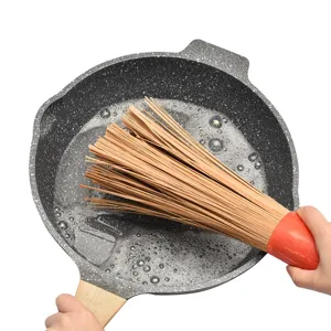 Cepillo de bambú natural para wok con mango largo de madera para limpiar la cocina