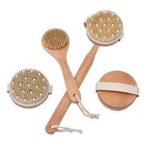 Juego de cepillos baño cerdas naturales con mango largo de madera y fregador corporal para cepillado