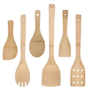 Natural Bamboo Cooking Spatula Long Handle Turner Non-Stick Kitchen Utensils Heat Resistant Wood Spoon For Healthy Cooking