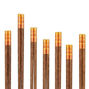 Chinese Wenge Houten Eetstokjes Magnetische Metalen Bovenkant Zegenteken Lakvrij Natuurlijke Houten Eetstokjes Set