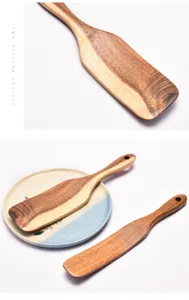 Espátulas de cocina de madera de acacia hechas a mano con veta natural y dos formas.