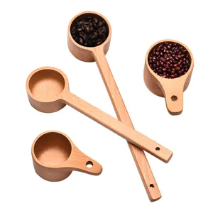 Cuillère à Mesurer en Bois de Hêtre Tasse à Mesurer pour Grains de Café Bois Massif Intégré Outil de Cuisine Grain de Bois Naturel