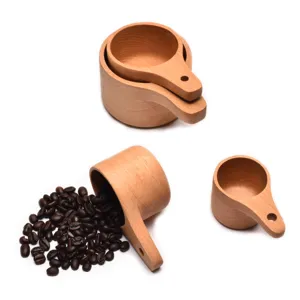 Lot de cuillères à mesurer en bois de hêtre pour grains de café et ingrédients de pâtisserie