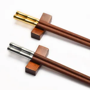 Wenge houten eetstokjes set met goud en zilver bamboe metalen accenten en steunen