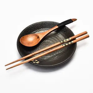 Premium handmade Japanese style wooden chopsticks and spoon tableware set for sushi