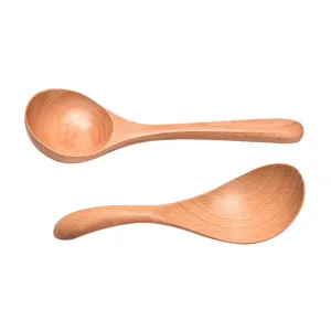 Juego de dos cucharas de sopa de madera de haya natural hechas a mano para niños
