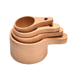 Ensemble de 4 tasses à mesurer empilables en hêtre naturel pour le café et pâtisserie