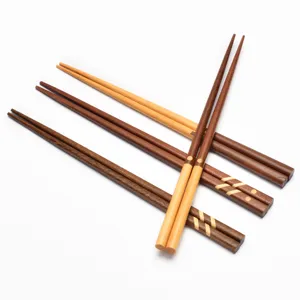 Premium set of 4 pairs of Japanese-style wooden chopsticks featuring decorative wood inlays