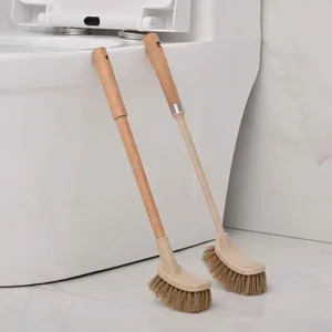 Brosse de Toilette à Manche Long en Bois Style Japonais Avec Matériau en Acier Inoxydable PP Brosse de Nettoyage en L pour Salle de Bain Toilettes Maison