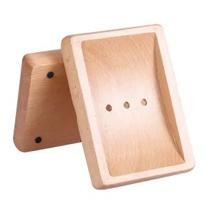 Natural wooden draining soap dish for bathroom with three drainage holes